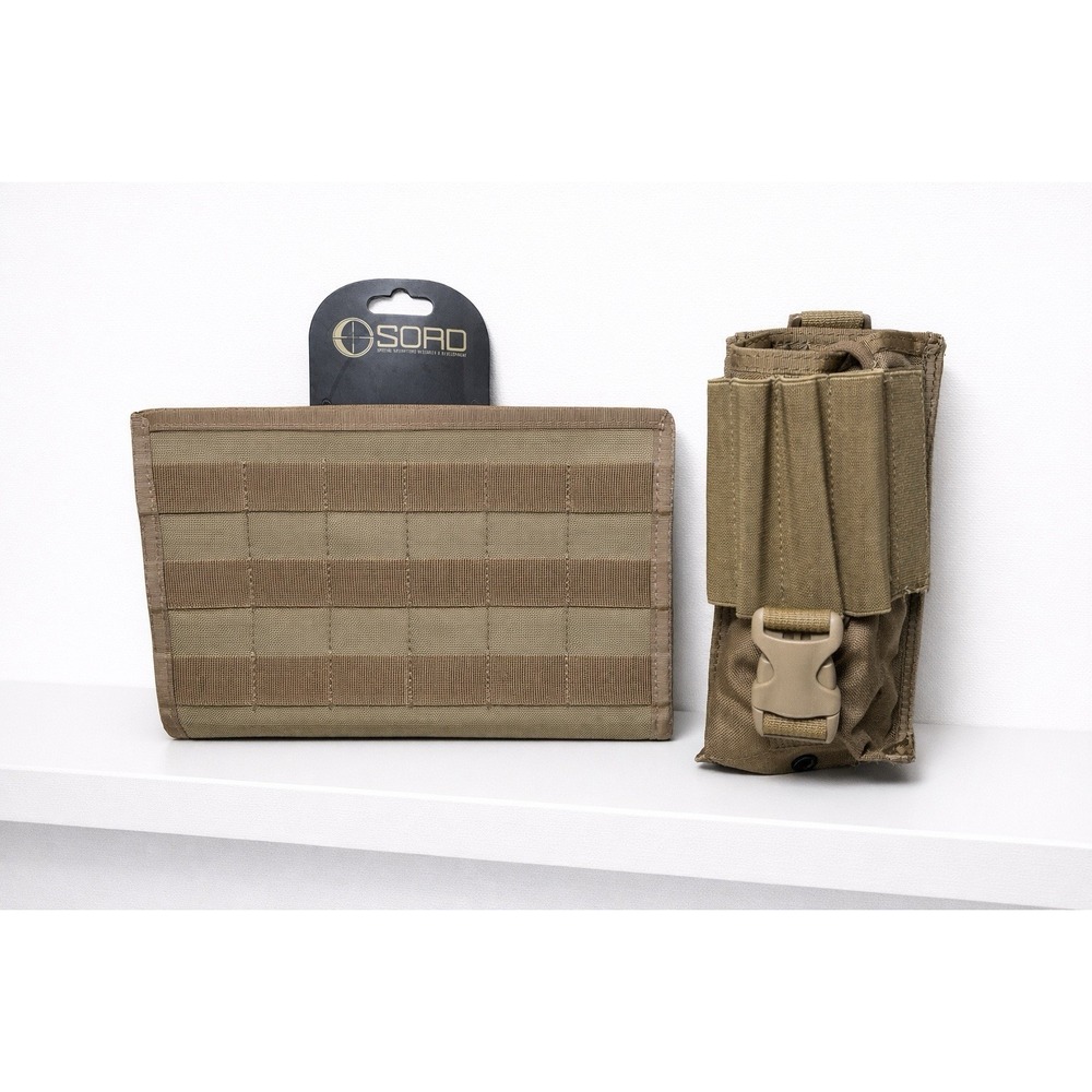 SORD MOLLE Tactical Panel Chest Rig + Dual Utility Pouch Coyote Tan Nylon